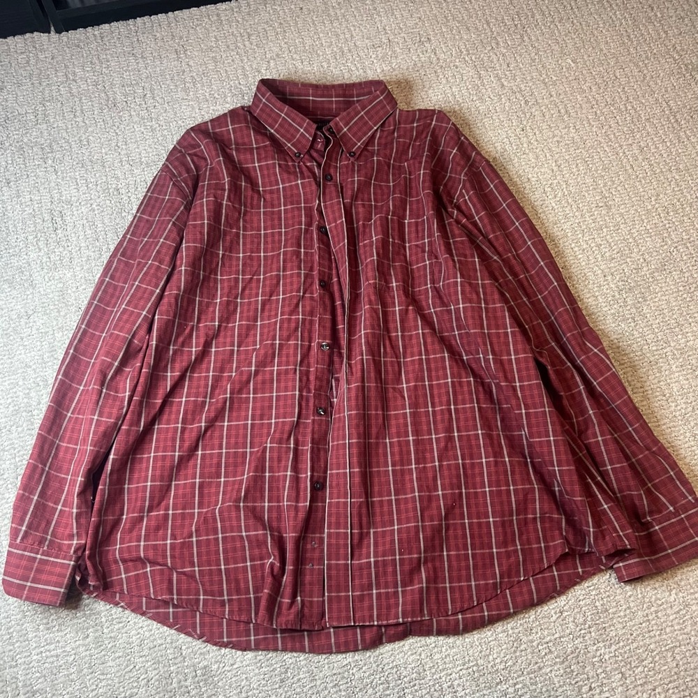 Van Heusen Red Plaid Button Up Long Sleeve ADULT XXL